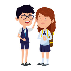 happy little students couple with schoolbag