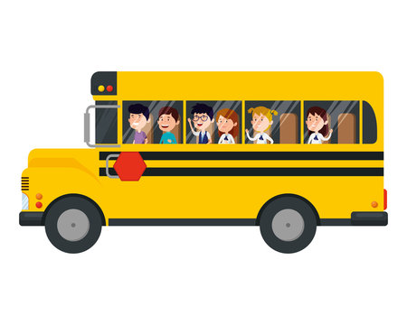 school bus transport with group of kids