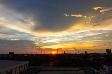 high voltage pole , silhouette , Sunset