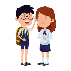 happy little students couple with schoolbag