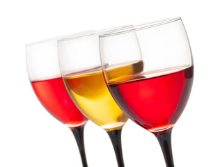 white and red wine in glasses