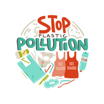 Vector round illustration with hand drawn pollution elements