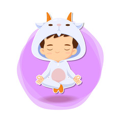 Cute boy in goat suit cartoon character in chinese zodiac concept use for illustration
