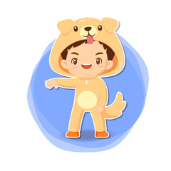 Cute boy in dog suit cartoon character in chinese zodiac concept use for illustration