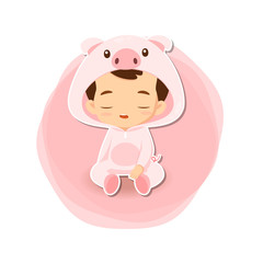 Cute boy in pig suit cartoon character in chinese zodiac concept use for illustration