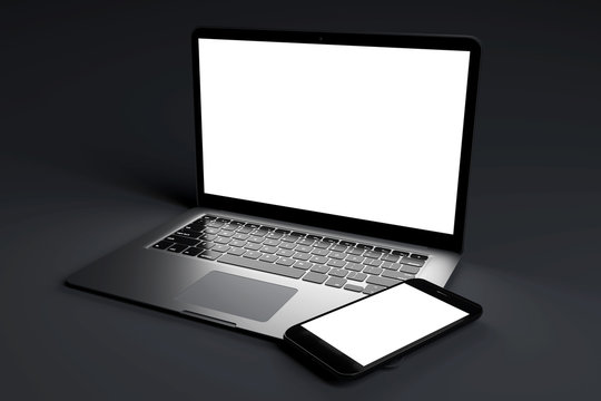Mock up of devices on a dark background - 3d rendering