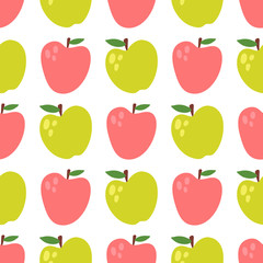 Seamless pattern with apples on a white background. Vector design for wrapping paper, textile.