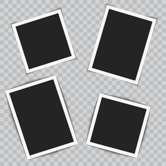 Set of realistic photo frames on transparent background. Vector.