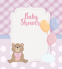 label of teddy bear with balloons decoration