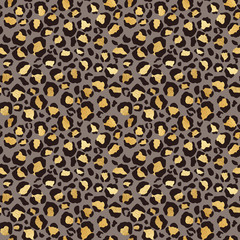 Gold Leopard Print Seamless Pattern - Gold leopard spots on earthy neutral tone background