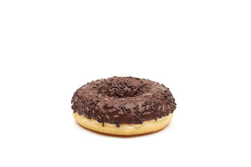 Tasty chocolate donut isolated on white background.