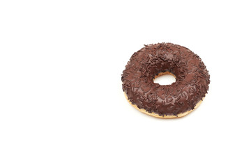 Tasty chocolate donut isolated on white background.