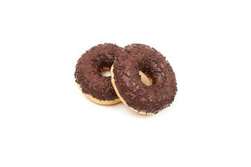 Tasty chocolate donut isolated on white background.