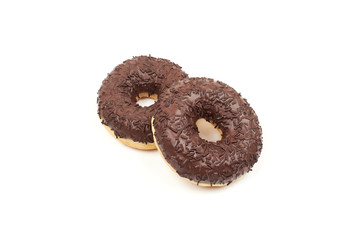 Tasty chocolate donut isolated on white background.