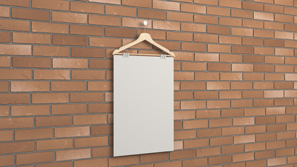 Blank white vertical poster on hanger