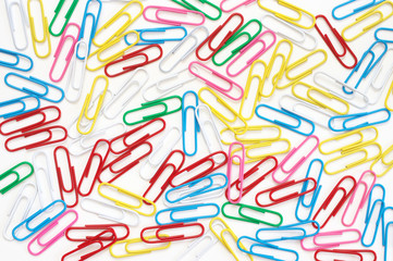 Fototapeta na wymiar Colorful paper clips set on white