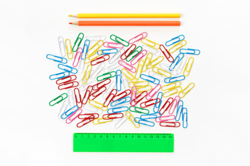 Colorful stationery set on white