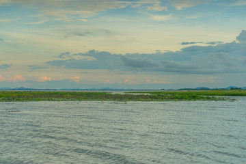 Bueng Boraphet Lake at sunset in Nakhorn Sawan Province, Thailand