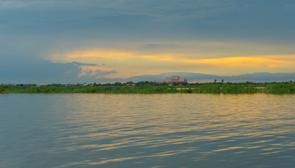 Bueng Boraphet Lake at sunset in Nakhorn Sawan Province, Thailand