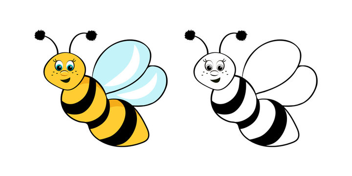 Coloring page outline of cartoon cute bee. Coloring book for kids. Vector illustration