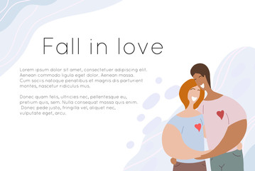 Template of site banner with Lgbt happy couple hugging and laughing. Woman relationships and love. Flat modern family people. Vector element for cards, invitations and your design
