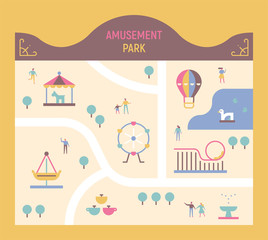 Amusement park map. flat design style minimal vector illustration.