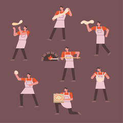 The chef is making pizza. flat design style minimal vector illustration.