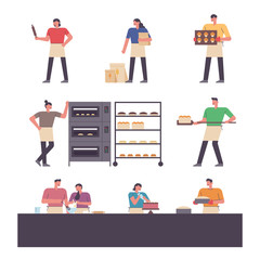 People who make bread. flat design style minimal vector illustration.