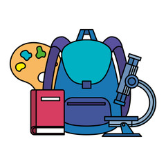 school bag with pallette and microscope