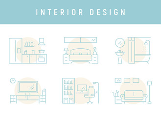 Furniture interior design by space. Line drawing. flat design style minimal vector illustration.