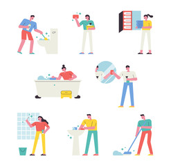 Fototapeta na wymiar Character illustration set to clean the bathroom. flat design style minimal vector illustration.