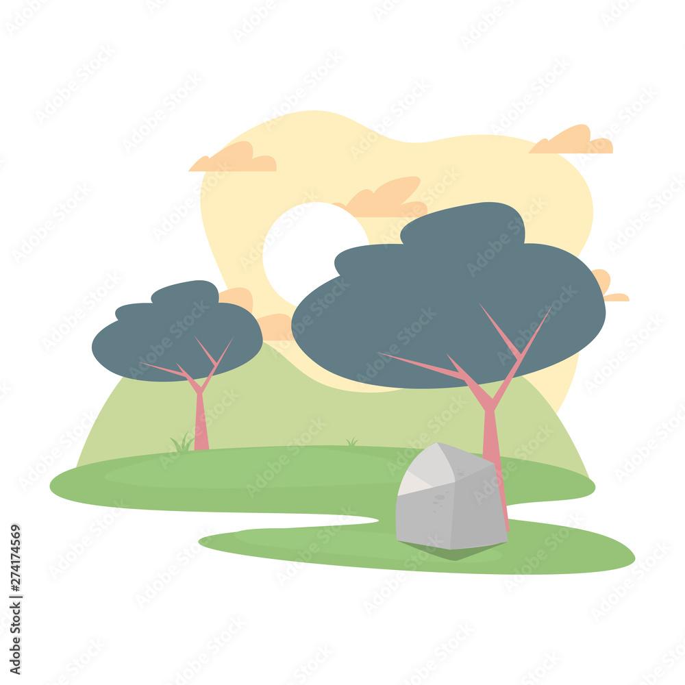 Sticker landscape forest trees botanical icon vector ilustration