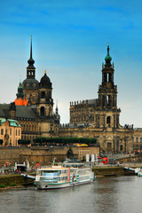 Fototapeta premium cityscape of Dresden city in Germany on Elbe River.