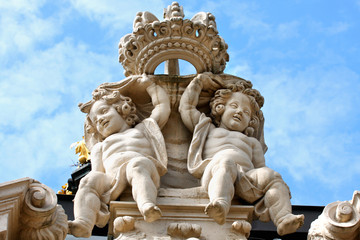 Antique symbols on the Zwinger (Der Dresdner Zwinger) is a palace in Dresden, eastern Germany, built in Baroque style.