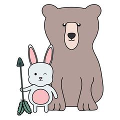 bear grizzly and rabbit with arrow bohemian style
