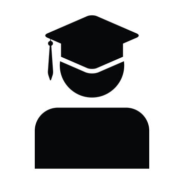 Degree icon vector male student person profile avatar with mortar board hat symbol for school, college and university graduation in flat color glyph pictogram illustration