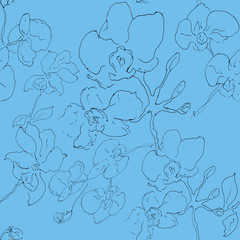 Seamless laconic graphic contour seamless pattern with orchid. Hand-painted pen, handmade. - 274176335