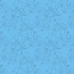 Laconic graphic contour seamless pattern with orchid. Hand-painted pen, handmade.