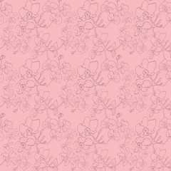 Seamless laconic graphic contour seamless pattern with orchid. Hand-painted pen, handmade. - 274176382