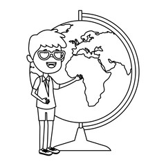 happy student boy with world map supply