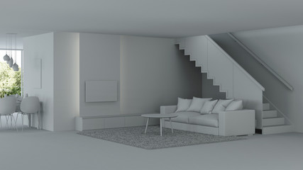 Modern house interior. Gray interior. 3D rendering.