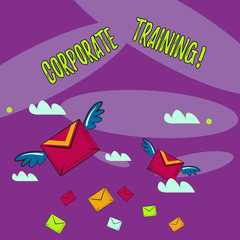 Word writing text Corporate Training. Business photo showcasing improving the employees perforanalysisce morale and skills Many Colorful Airmail Flying Letter Envelopes and Two of Them with Wings