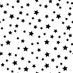 Star seamless pattern. White and black retro background. Chaotic elements. Abstract geometric shape texture. Effect of sky. Design template for wallpaper,wrapping, textile. Vector Illustration.