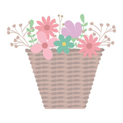 ethnic straw basket with flowers garden