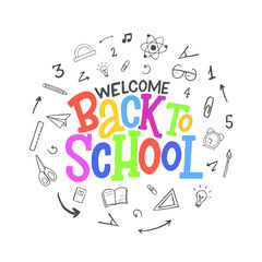 Back to school vector hand drawn sketch lettering inscription.