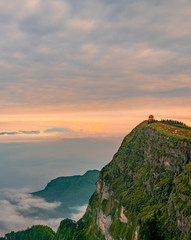Mountains and seas of clouds at dusk, Emei Mountain, Sichuan Province, China