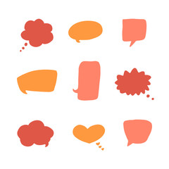 Colorful communication speech bubbles set, hand drawn dialog clouds. Vector illustration.