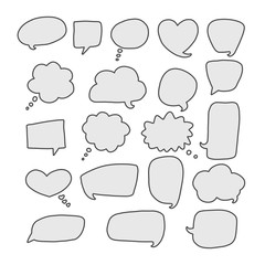 Communication speech bubbles set, hand drawn dialog clouds. Vector illustration.