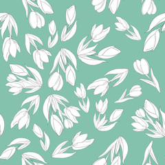 Graphic seamless background with tulips. Hand painted