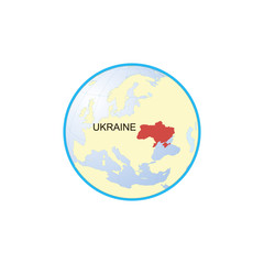 World map centered on America with magnified Ukraine. Abstract vector illustration.